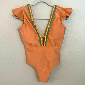 ADG Angel De La Guarda One Piece‎ Plunge Boho  Swimsuit Shimmer  M